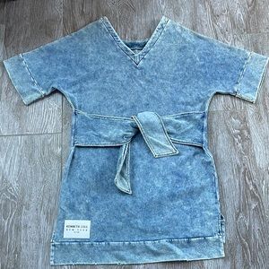 KENNETH COLE STRETCH DENIM BELTED FRONT TUNIC SZ S